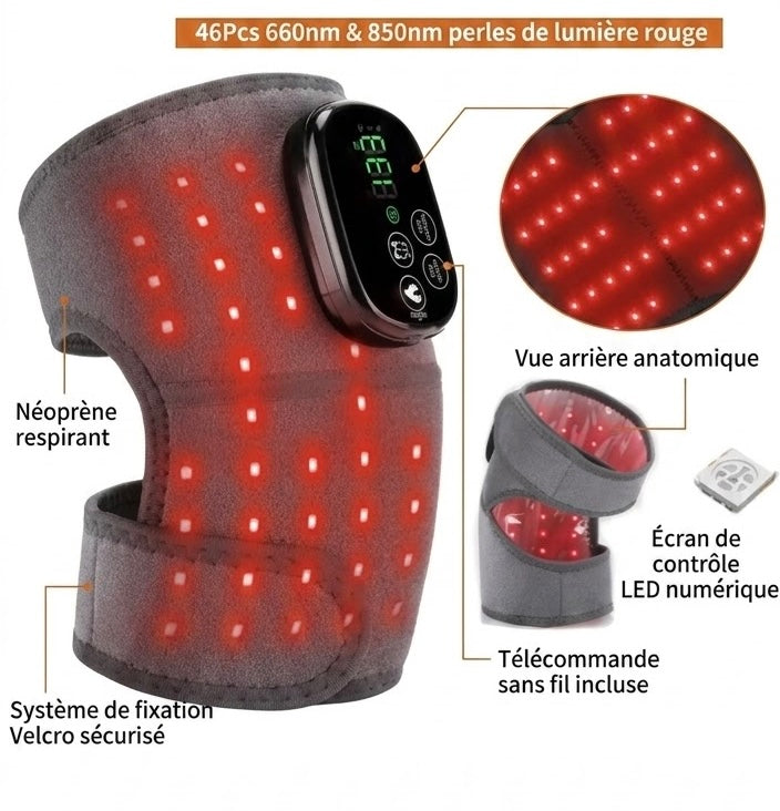 Orthèse de Massage  portable Chauffante 3-en-1 à Lumière Rouge pour Genou, Épaule et Coude