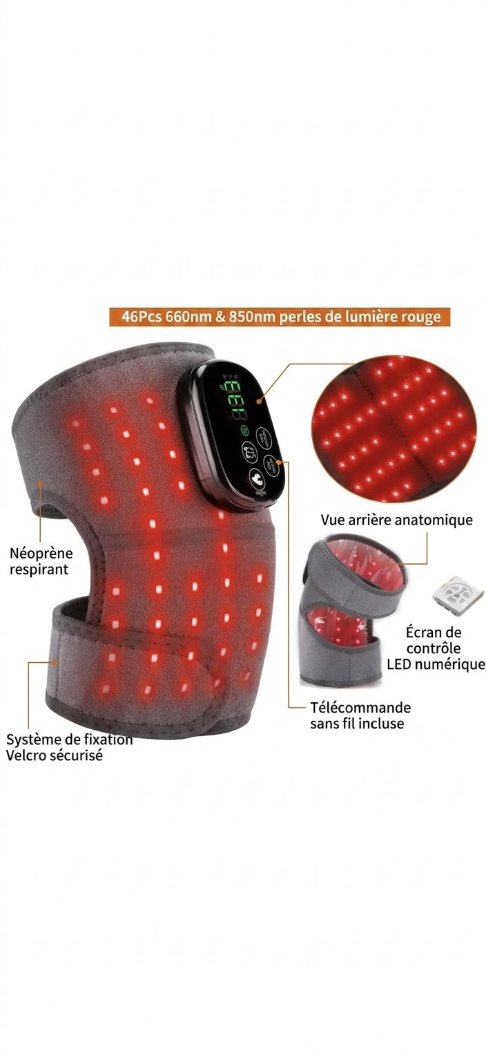 Orthèse de Massage  portable Chauffante 3-en-1 à Lumière Rouge pour Genou, Épaule et Coude