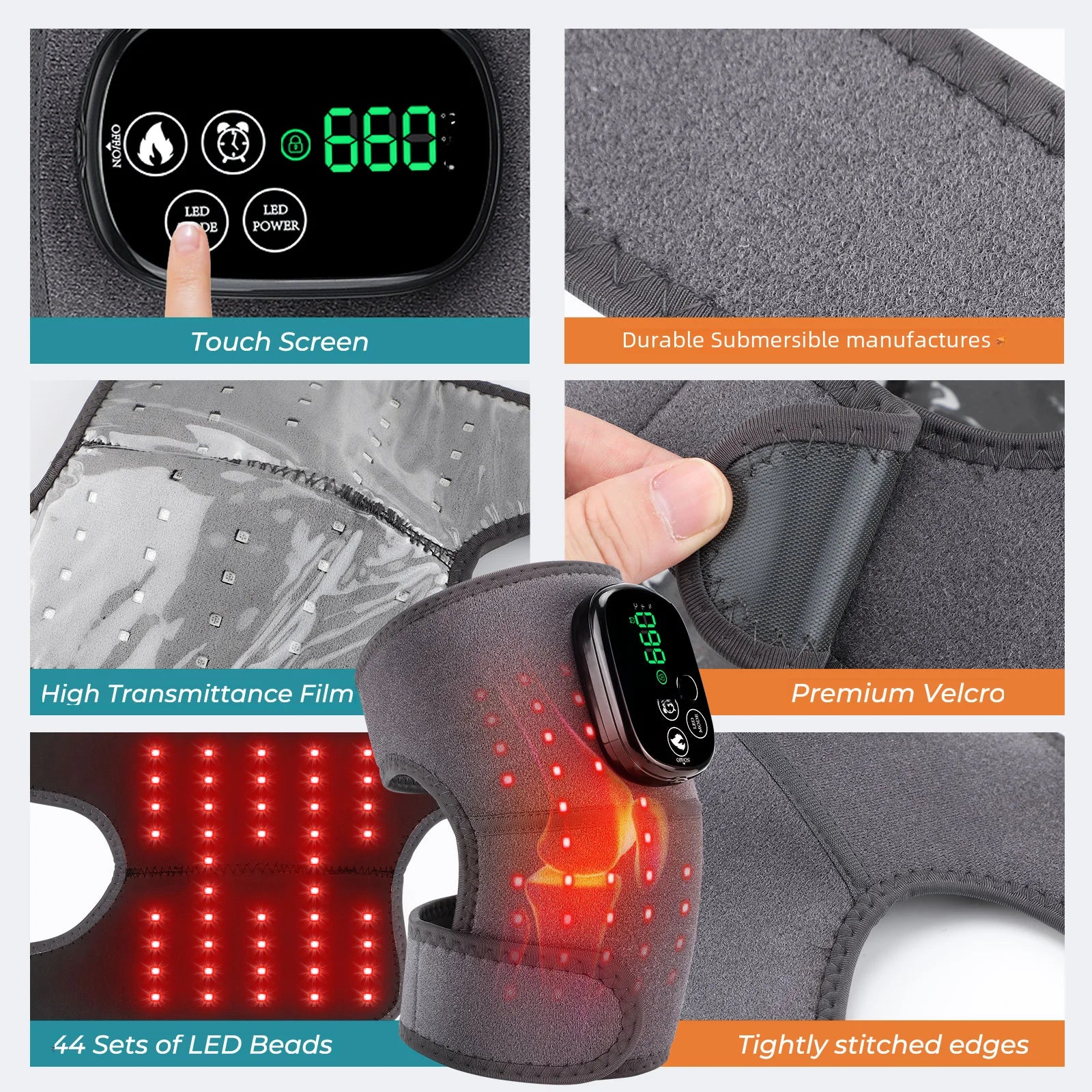 Orthèse de Massage  portable Chauffante 3-en-1 à Lumière Rouge pour Genou, Épaule et Coude
