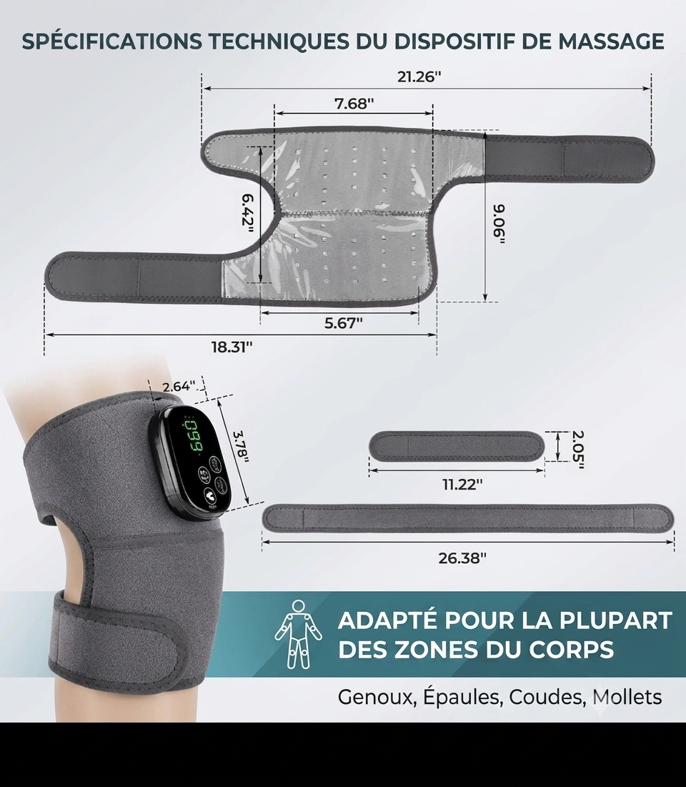 Orthèse de Massage  portable Chauffante 3-en-1 à Lumière Rouge pour Genou, Épaule et Coude