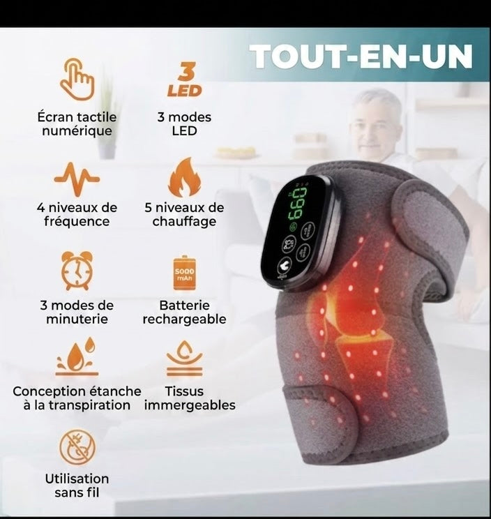 Orthèse de Massage  portable Chauffante 3-en-1 à Lumière Rouge pour Genou, Épaule et Coude