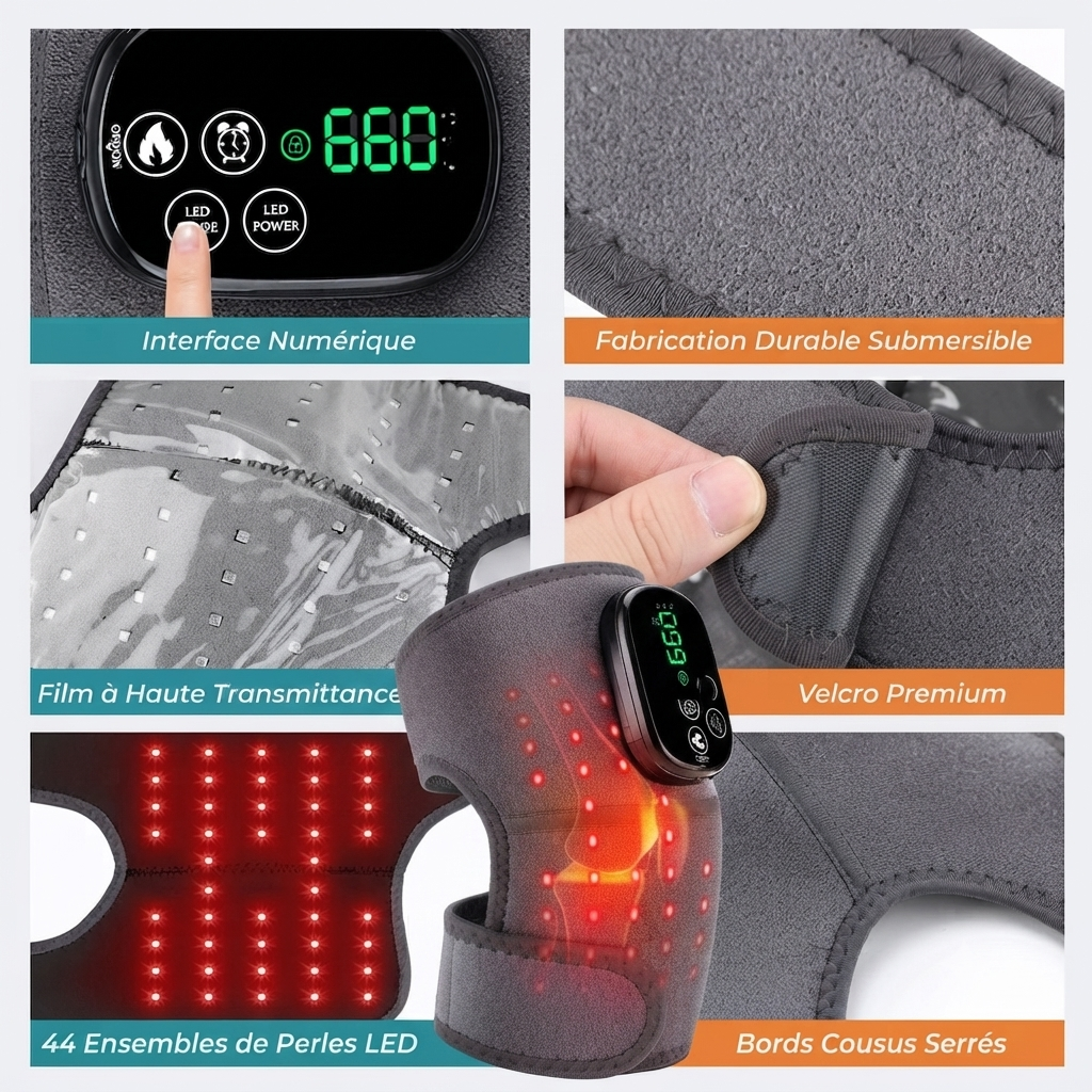 Orthèse de Massage  portable Chauffante 3-en-1 à Lumière Rouge pour Genou, Épaule et Coude