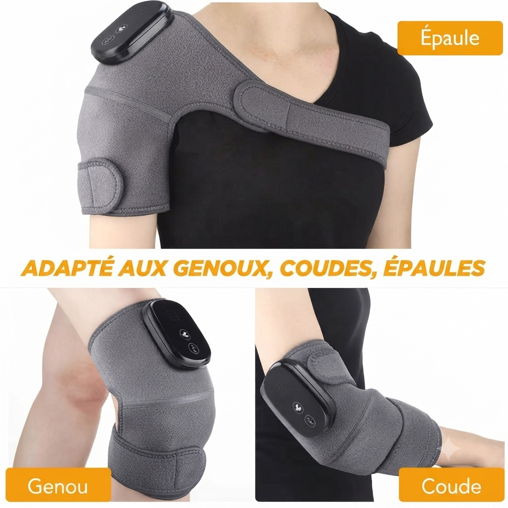 Orthèse de Massage  portable Chauffante 3-en-1 à Lumière Rouge pour Genou, Épaule et Coude